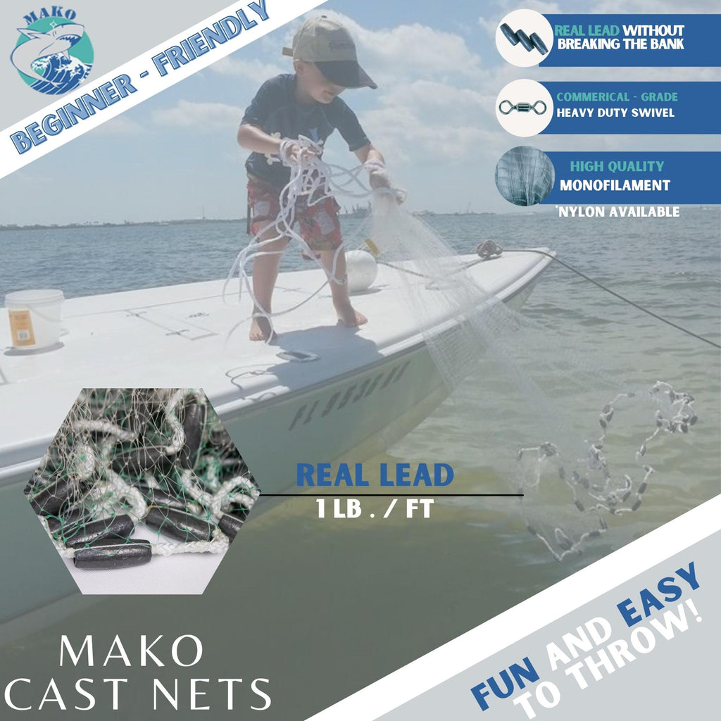 Mako Nylon Bait Cast Nets 3/8 Sq. Mesh 1 lb.ft weight